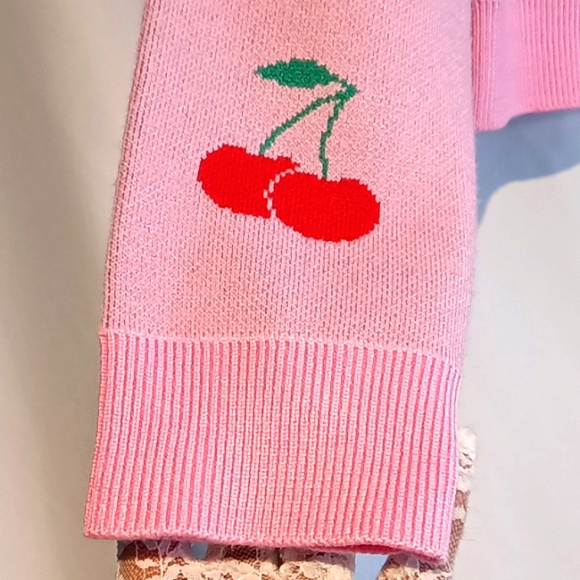 PINK Button Down Cardigan w/🍒🍒🍒 - Picture 14 of 14